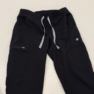 Figs Women's Black Cargo Jogger Pants with Gray Drawstring